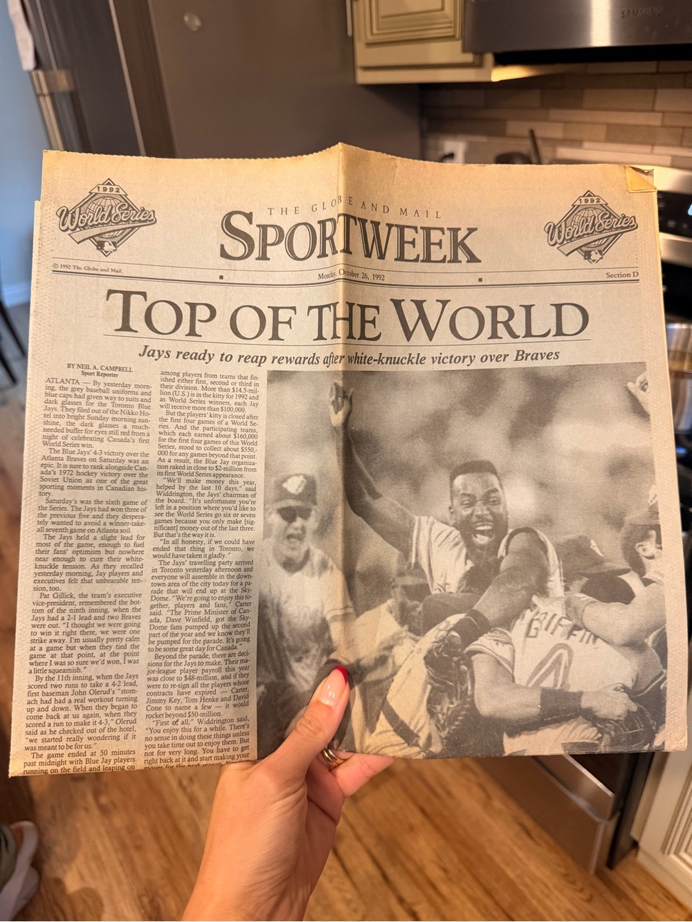 Vintage 1992 Toronto Blue Jays World Series- Globe and Mail